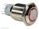 Metal Switch ON-(OFF) Rd LED-lys Momentan Hul:=16mm.