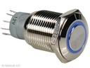 Metal Switch momentan-skifte  Bl LED-lys  Hul:=16mm.