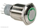 Metal Switch ON-(OFF) Grn LED-lys Momentan Hul:=16mm.