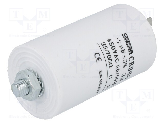 Motorstart kondensator 12 uF 450V =40x70mm.
