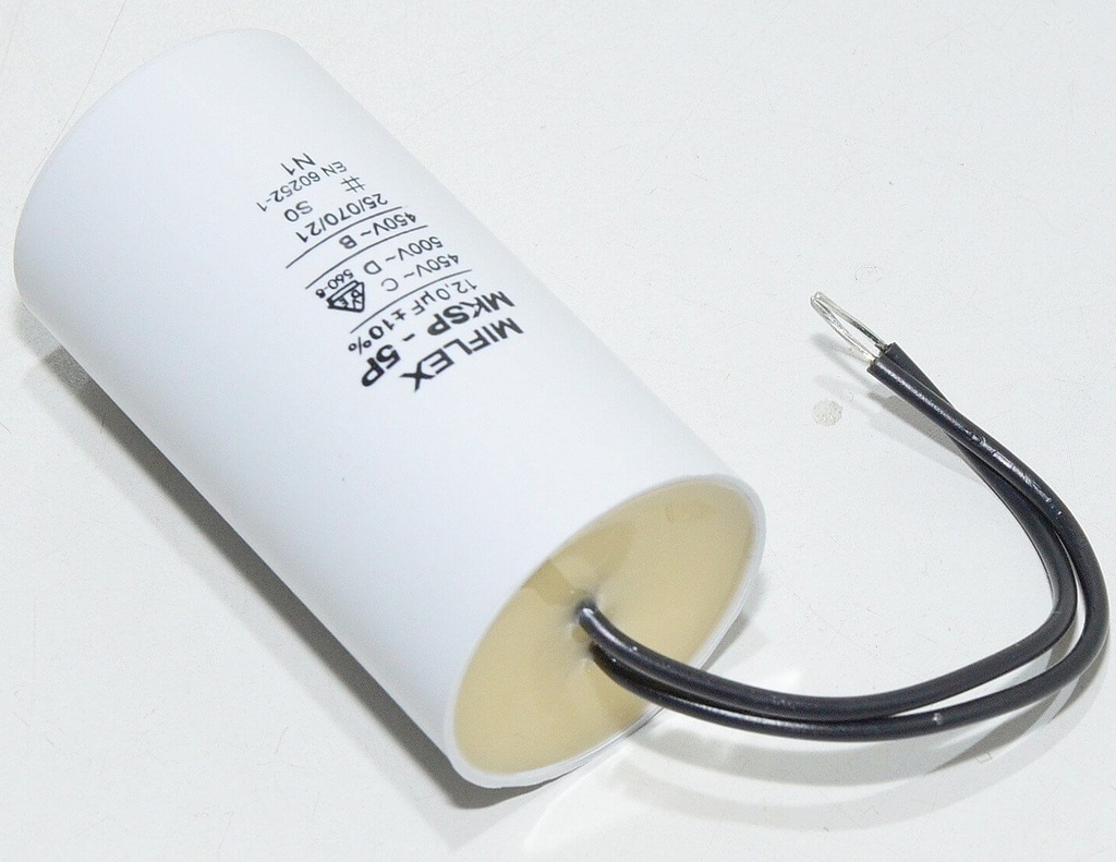 Motorstart kondensator 12 uF 450V =35x65mm.
