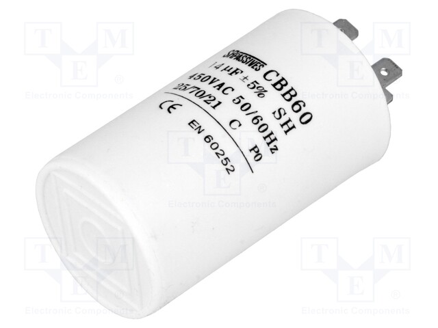 Motorstart kondensator 14uF, 450V 40x70mm