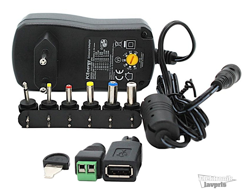 Universal Strømforsyning, 3-12V, USB, 1A