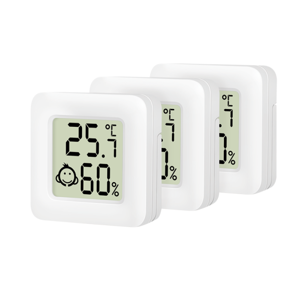 Flat travel thermo- hygrometer (3 pcs.), with comfort level emoji display, white