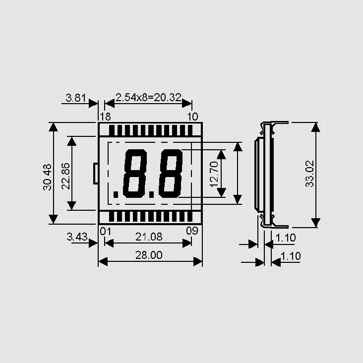 LCD-Display 2Dig 12,7mm