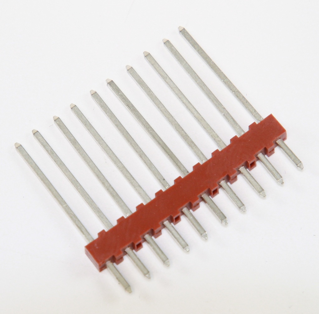 Stiftliste LANG, 1 række. 10-polet, lige, 21,3mm (3/19)
