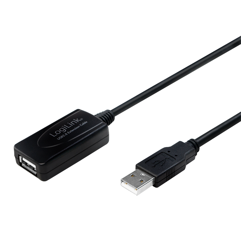 USB 2.0 cable, USB-A/M to USB-A/F, amplifier, black, 10 m