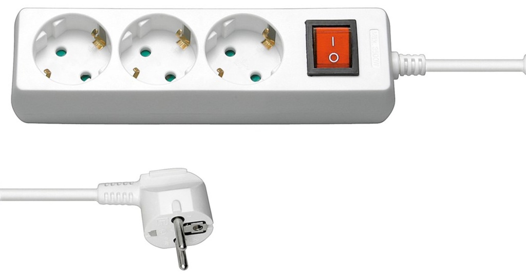 Stikdåse, 3-stik, m/afbryder, 3m., hvid
