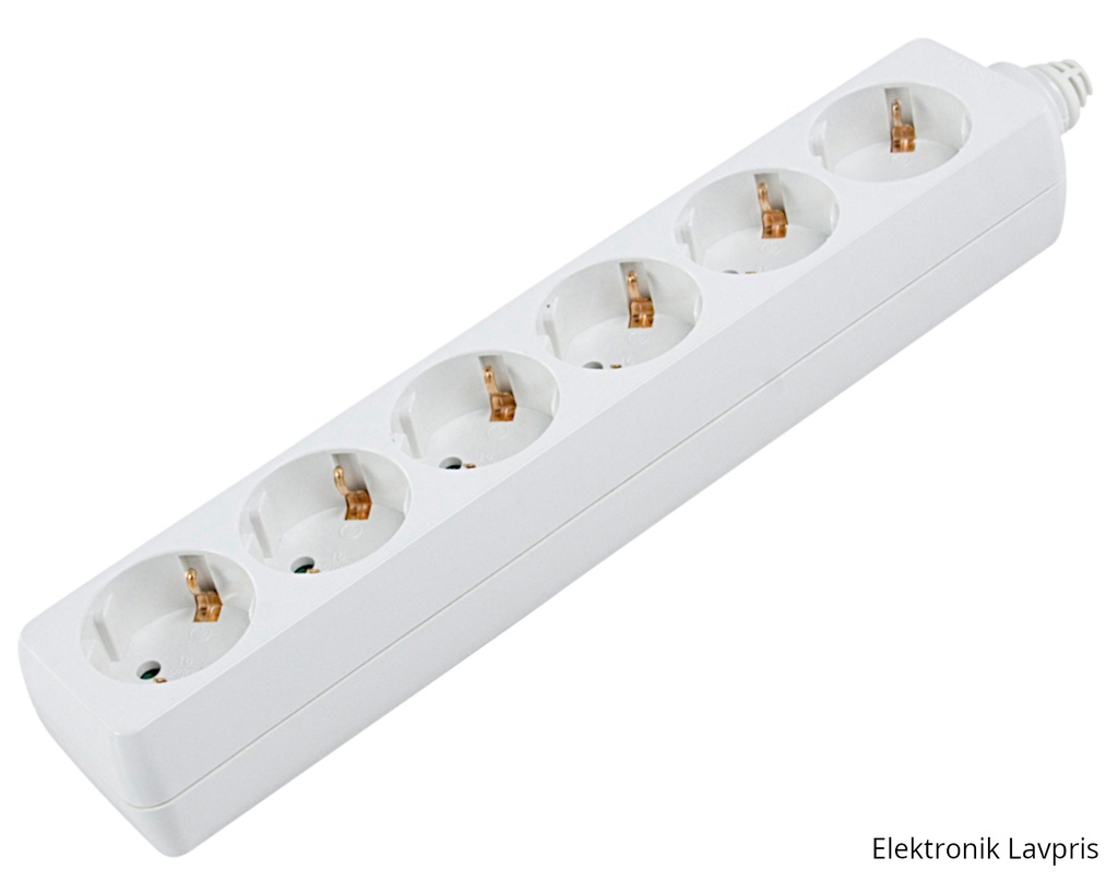 Stikdåse schuko, 6 udtag, uden kabel, hvid