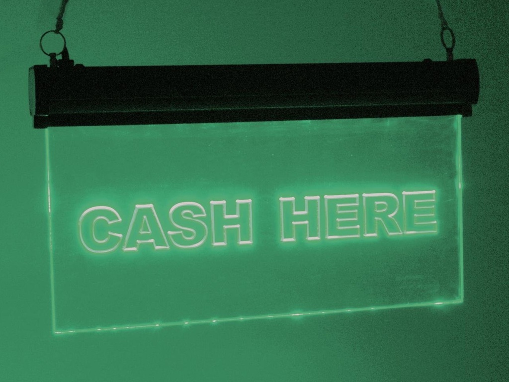 Lysskilt LED, "CASH HERE"