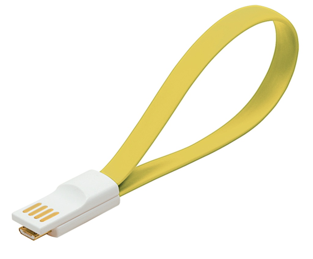 Micro-USB kabel, med magnet, 20cm, gul
