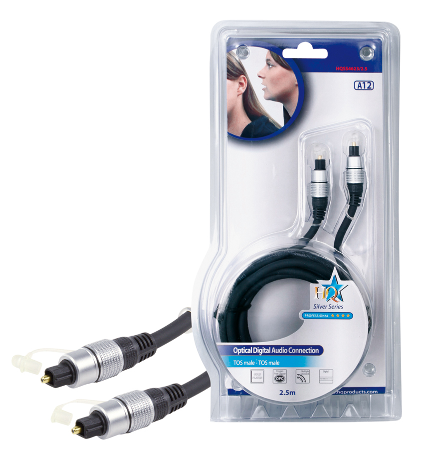 HQ optisk kabel, Toslink han -> Toslink han, 2,5 meter