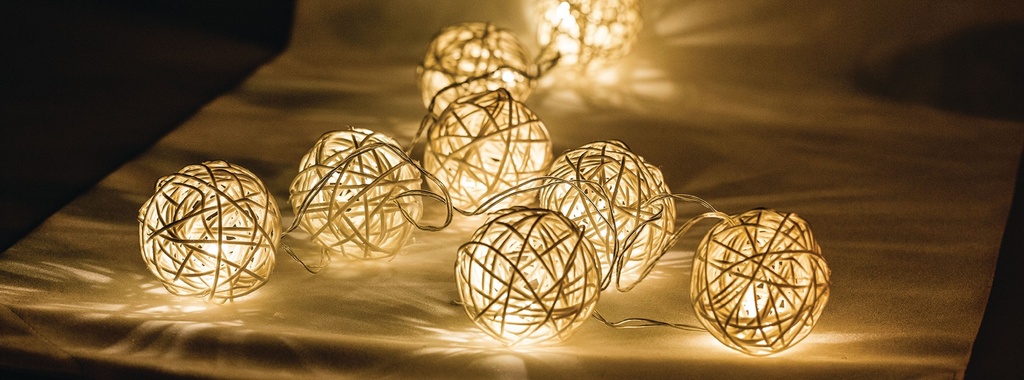 Lyskæde rattankugle 10 LED 0,02W 4,5V Varm Hvid