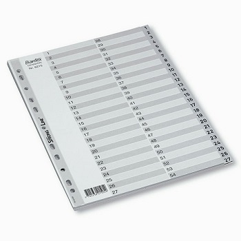 Register Bantex A4 grå plast 1-54 m/kartonforblad