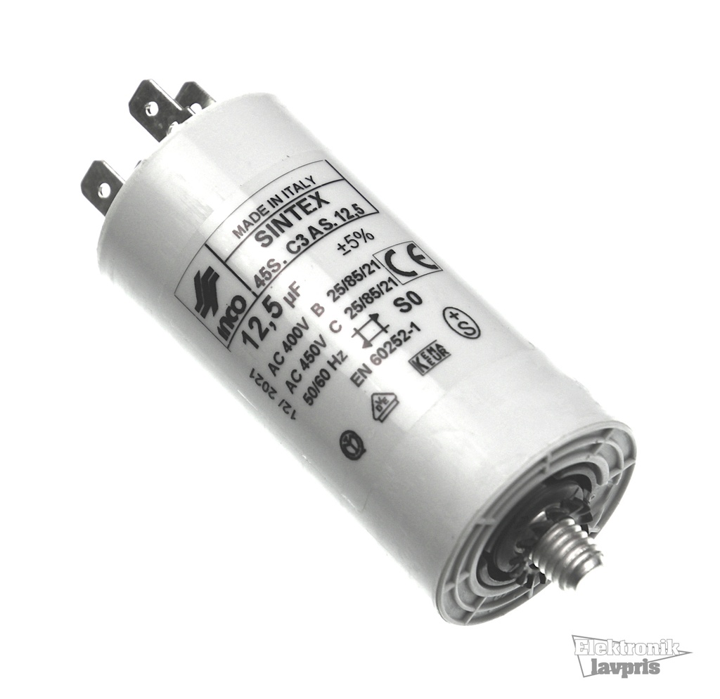 Motorstart kondensator 12,5uF, 450VAC Ø35x95mm
