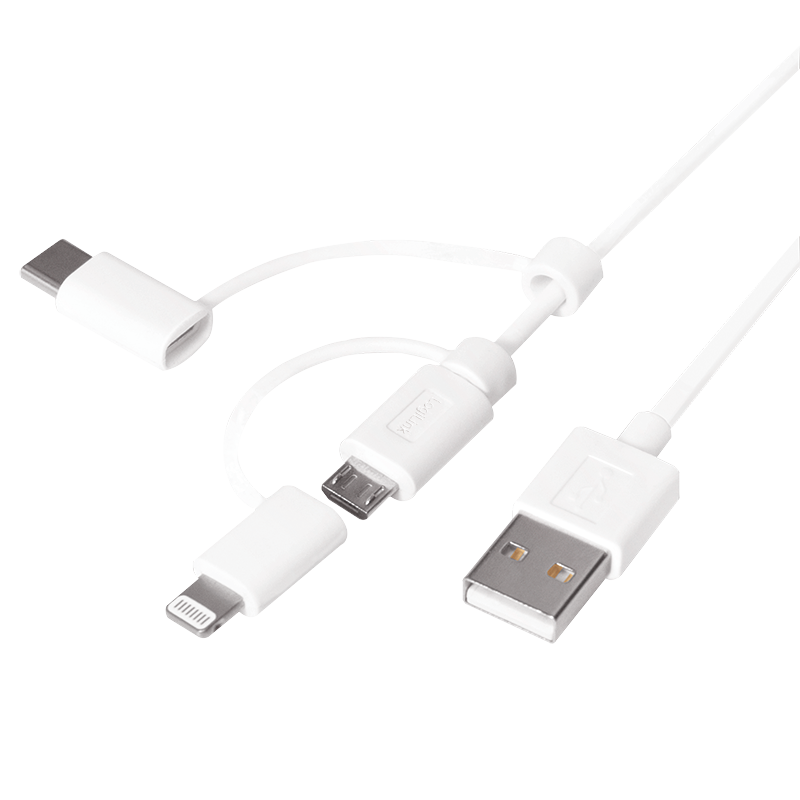 USB A til Micro-USB, Lightning & USB-C adapter, 1m