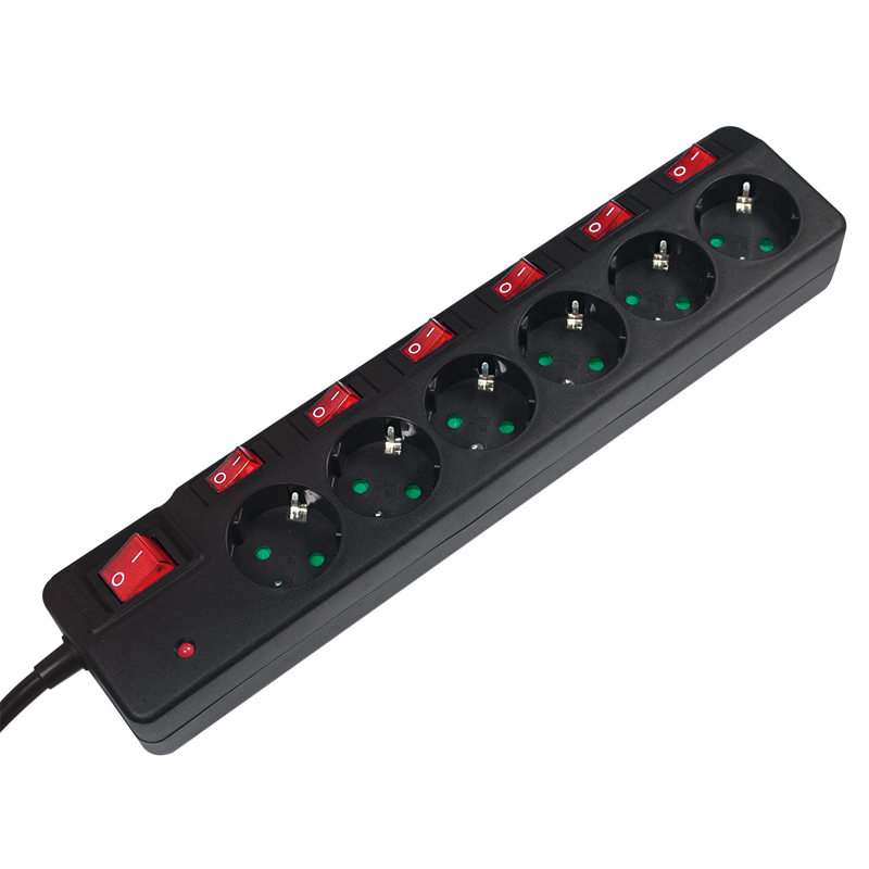 LogiLink® 6-way socket outlet with single and main ON/OFF switches