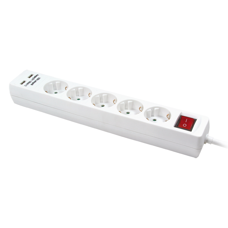LogiLink® Socket Outlet 5-way with 2x USB, 1.4 m