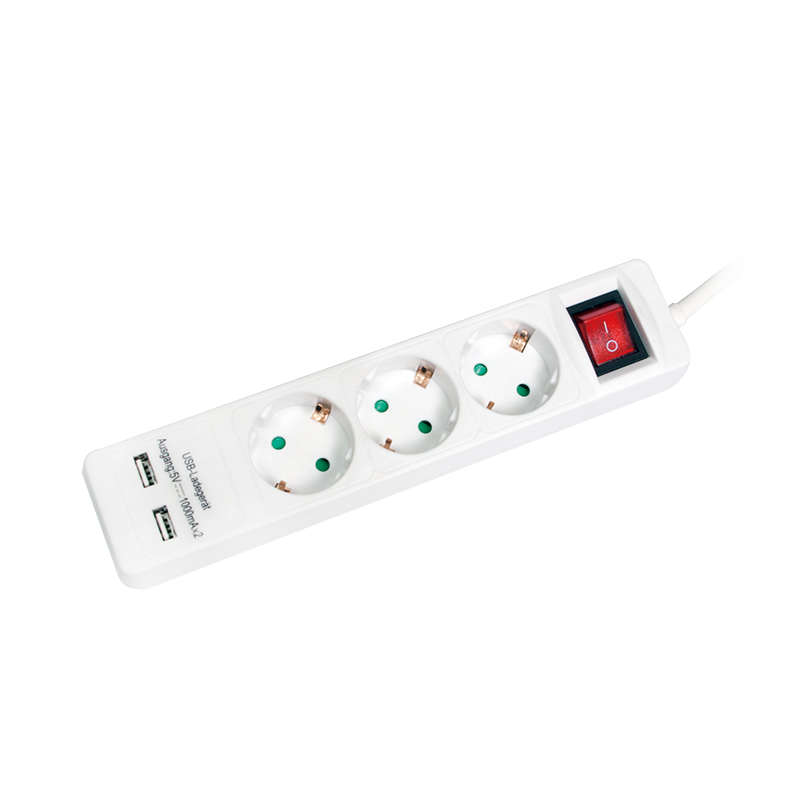 LogiLink® Socket outlet 3-way with 2x USB, 1.4 m cable
