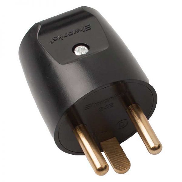 Stikprop 230V, m/jord, runde ben, sort