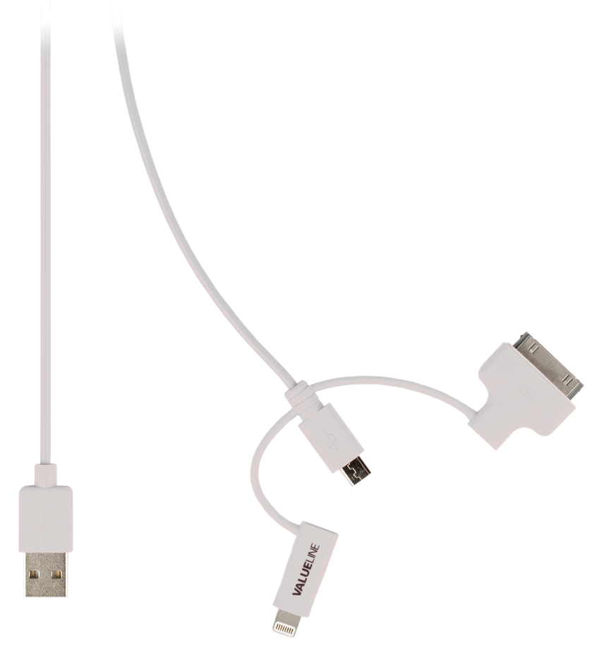 Lade/datakabel til Iphone 4 & 5 & microUsb-Hvid