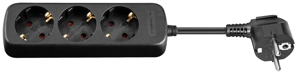 Stikdåse m/3 stik Schuko SORT, 1,5m. Uden afbryder