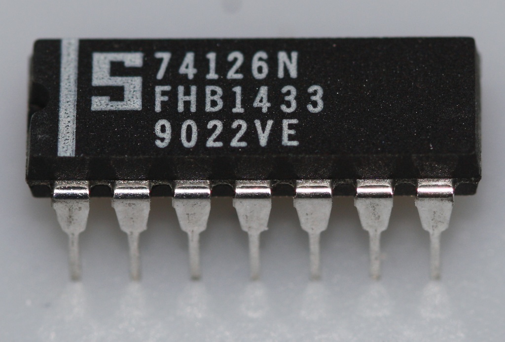 Quad bus buffer with three-state outputs, positive enable DIP-14