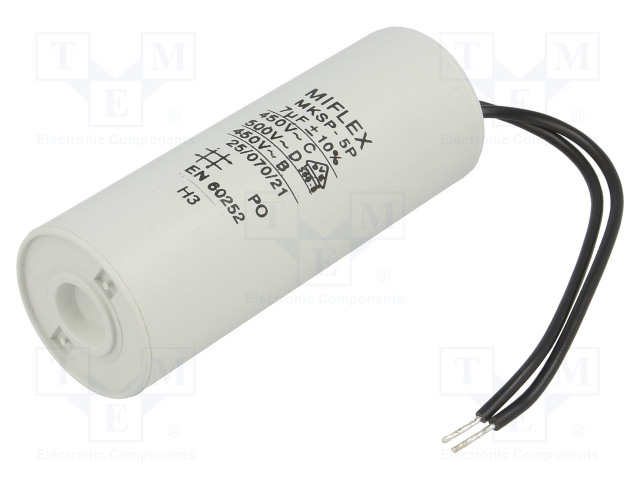 Motor capacitor 7F 450VAC =30x78mm. uden bolt