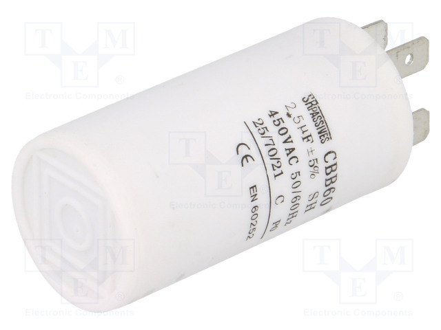 Motorstart kondensator 2,5uF, 450V 30x60mm