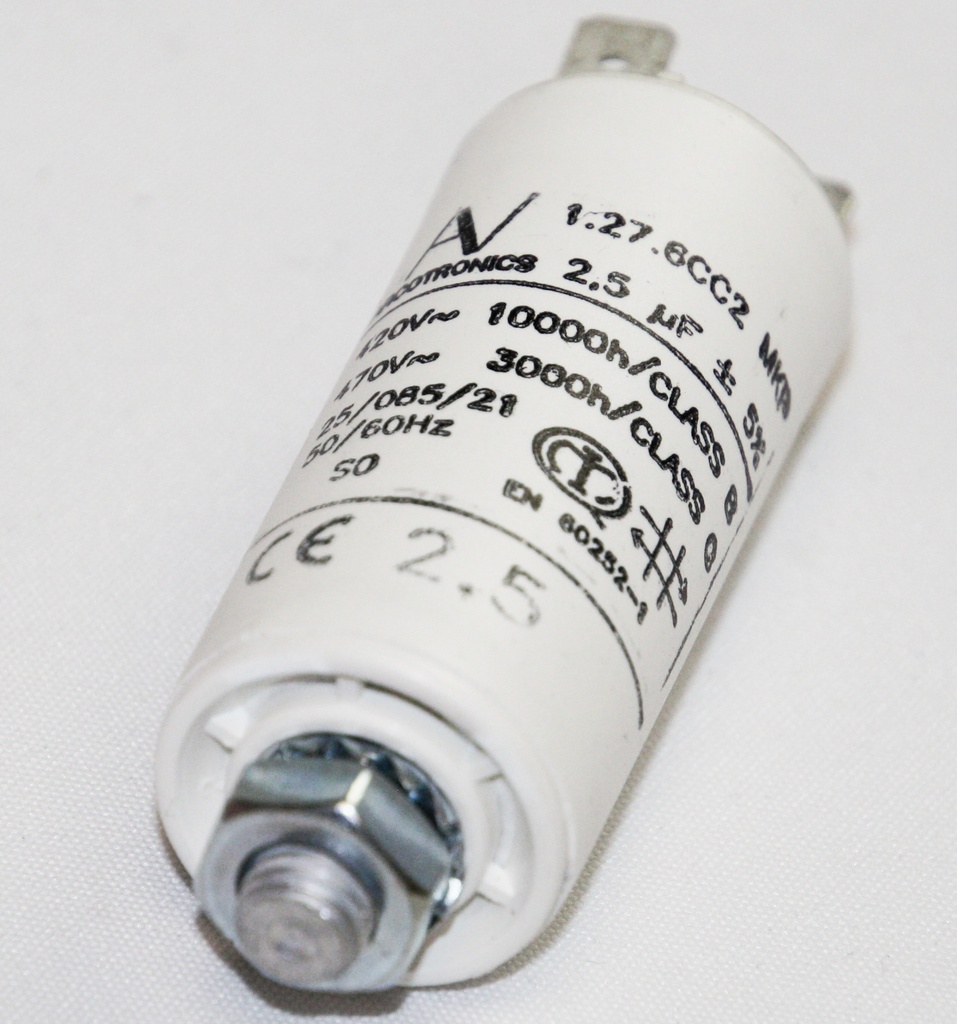 Motorstart kondensator 2,5uF, 420V =25x56,5mm.