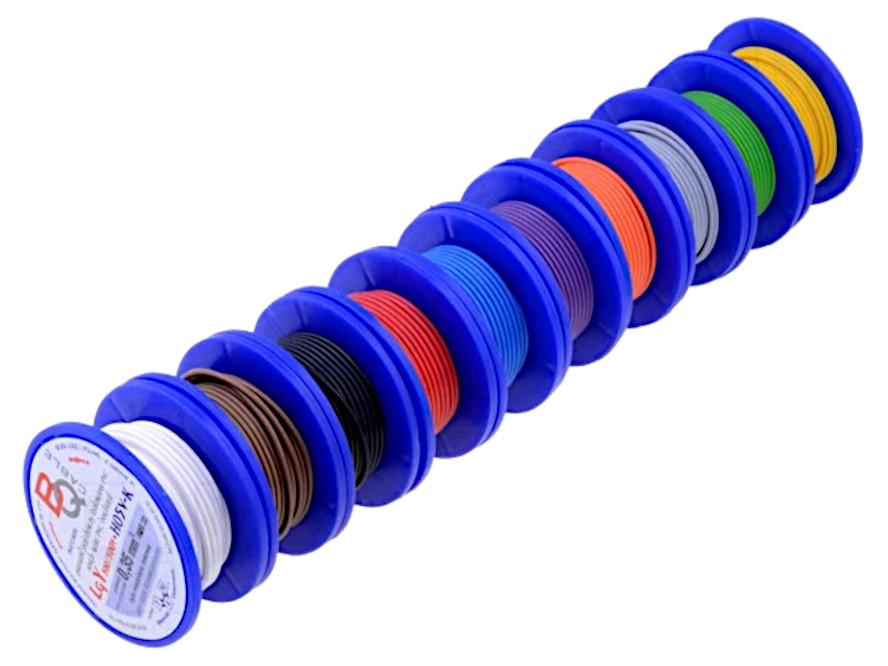 Lednings-sortiment, 10 farver, x 10m. 0,5mm2, blød