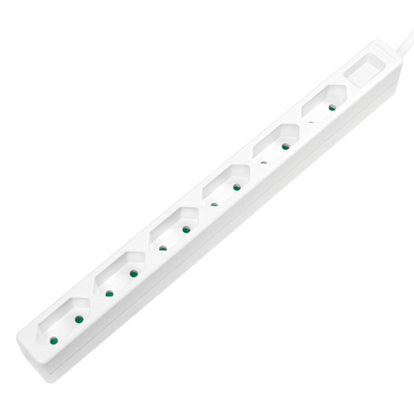 Socket outlet 6-way, 6x CEE 7/3, slim, white