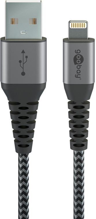 Apple Lightning til USB A ,Tekstil, grå/sølv, 1 meter