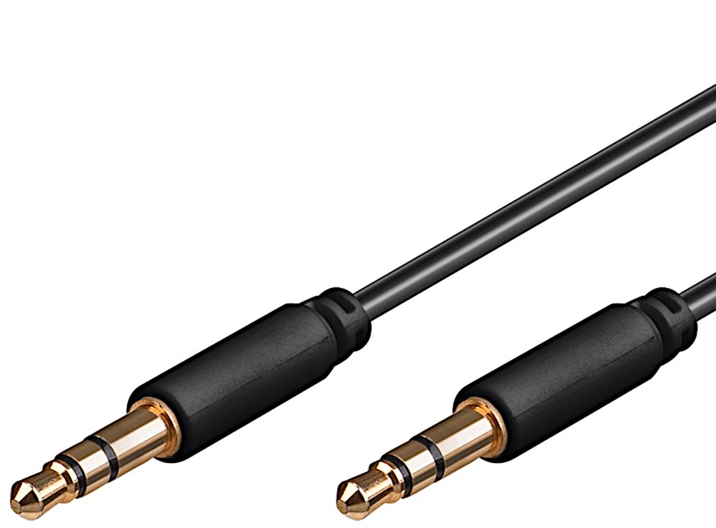 Minijack Stereo, han > han, 3 meter, guldbelagt, sort