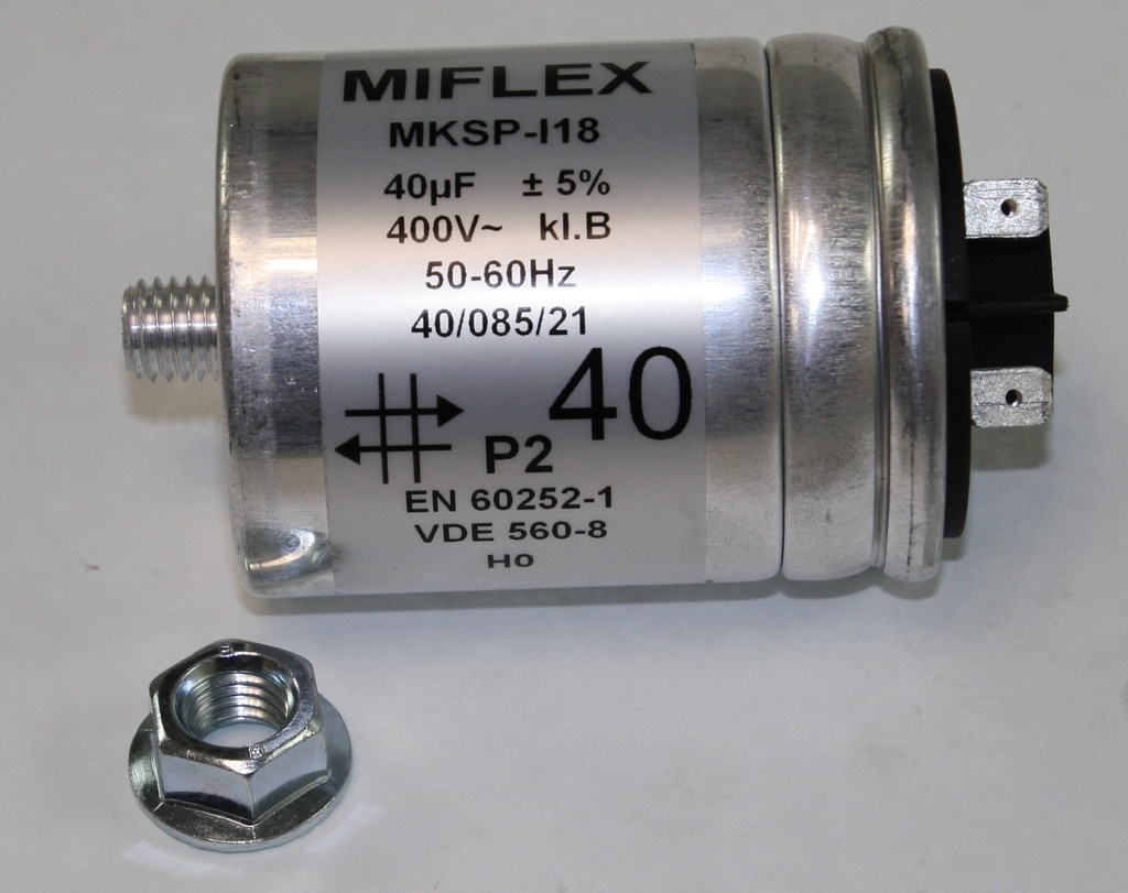 Motor capacitor 40 F 400/450VAC =60x80mm.