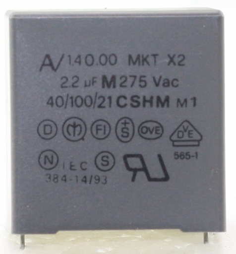 [140195] MKT Capacitor 2,2uF X2 275V P27,5 Kasse med 240 stk