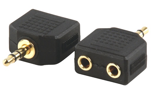[140319] Stereo Audio Adapter 3.5 mm Han - 2x 3.5 mm Hun Sort