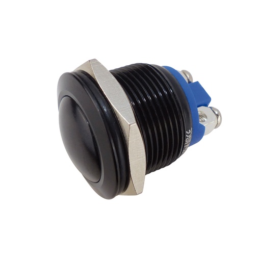 [140522] Aluminium trykknap 19 mm sort 1 x NO, knaphoved rund