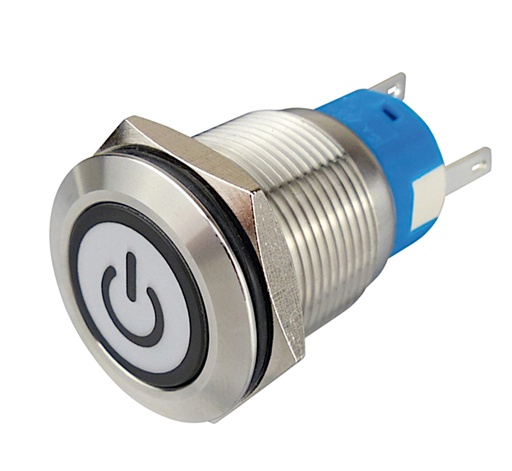 [140525] Metal kontakt Hvid 19 mm med On/Off-ikon og lys