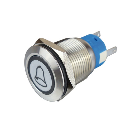 [140528] Metal Trykknap kontakt Hvid 19 mm med klokkeikon og lys