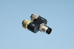 [140602] T-coupler 1 x M12 male 5 pins to 2 x M12 female 4 pins