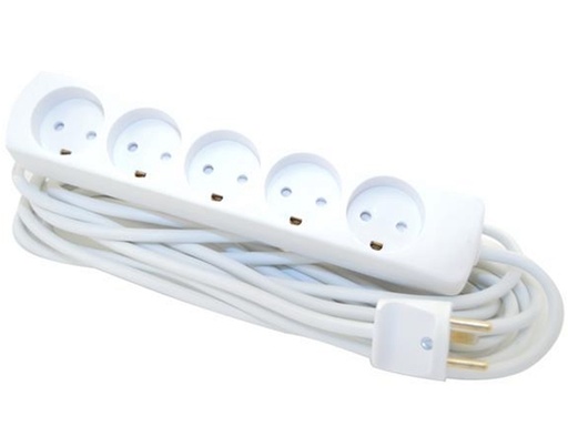 [140883] 5-Stikdåse, Med jord, Hvid, 5 m. kabel