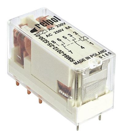 [143315] Relpol Relæ, 2-polet skifte, Printmontering, 24V dc spole