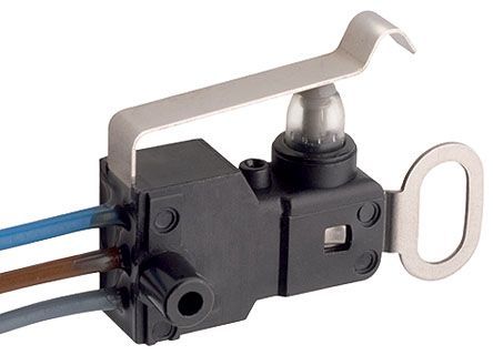 [143609] Microswitch, Simuleret arm med rulle aktuator, 1-polet skifte, 2 A
