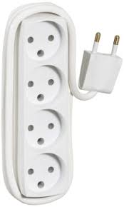[143834] 4-Stikdåse for 4 runde stikpropper Uden jord. Hvid 1,5m. kabel
