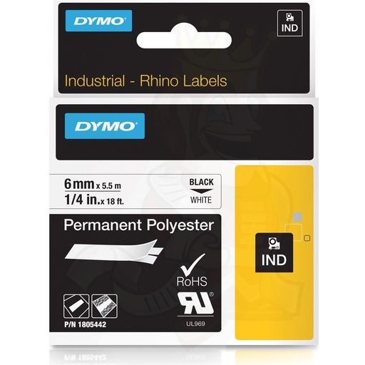 [144004] DYMO - 1805442 - Rhino bånd IND, polyester 6 mm Sort på hvid