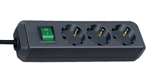 [144353] Stikdåse m/3 stik Schuko SORT 5m. Med afbryder