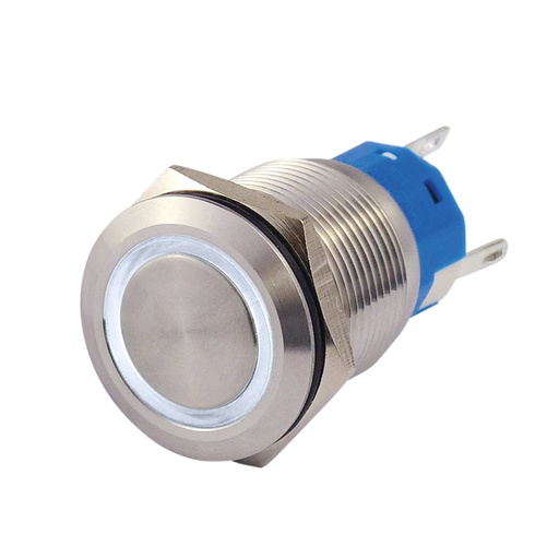 [144632] Metal-trykknap 19 mm med øje. hvid ring 1 x NO-kontakt, 1 NC-kontakt