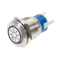[144636] Metalknap 19 mm med lyssymbol ringbelysning hvid, 1x NO-kontakt, 1 NC-kontakt