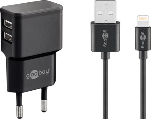 [144764] Dobbelt Apple Lightning oplader 2.4 A, sort